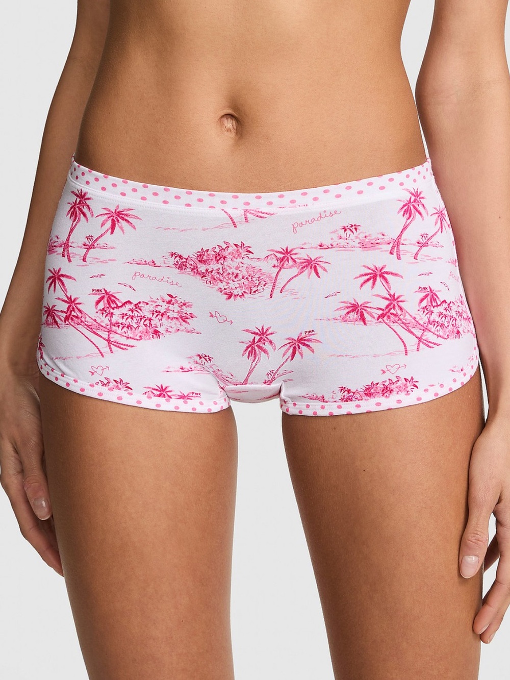 PINK VICTORIA’S SECRET Cotton Dorm Boyshort Love Me Pink Toile Print Palm Tree M